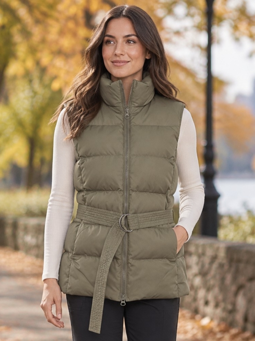 GAP Puffer Vest Size M Olive Green Gorpcore Utility Streetwear Hiking Après Ski